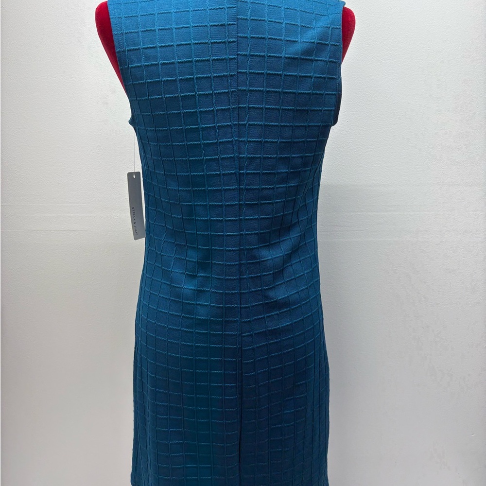 New Stella & Julie Sleeveless teal Blue Textured lapel collar Dress Sz 10 casual - Picture 4 of 8